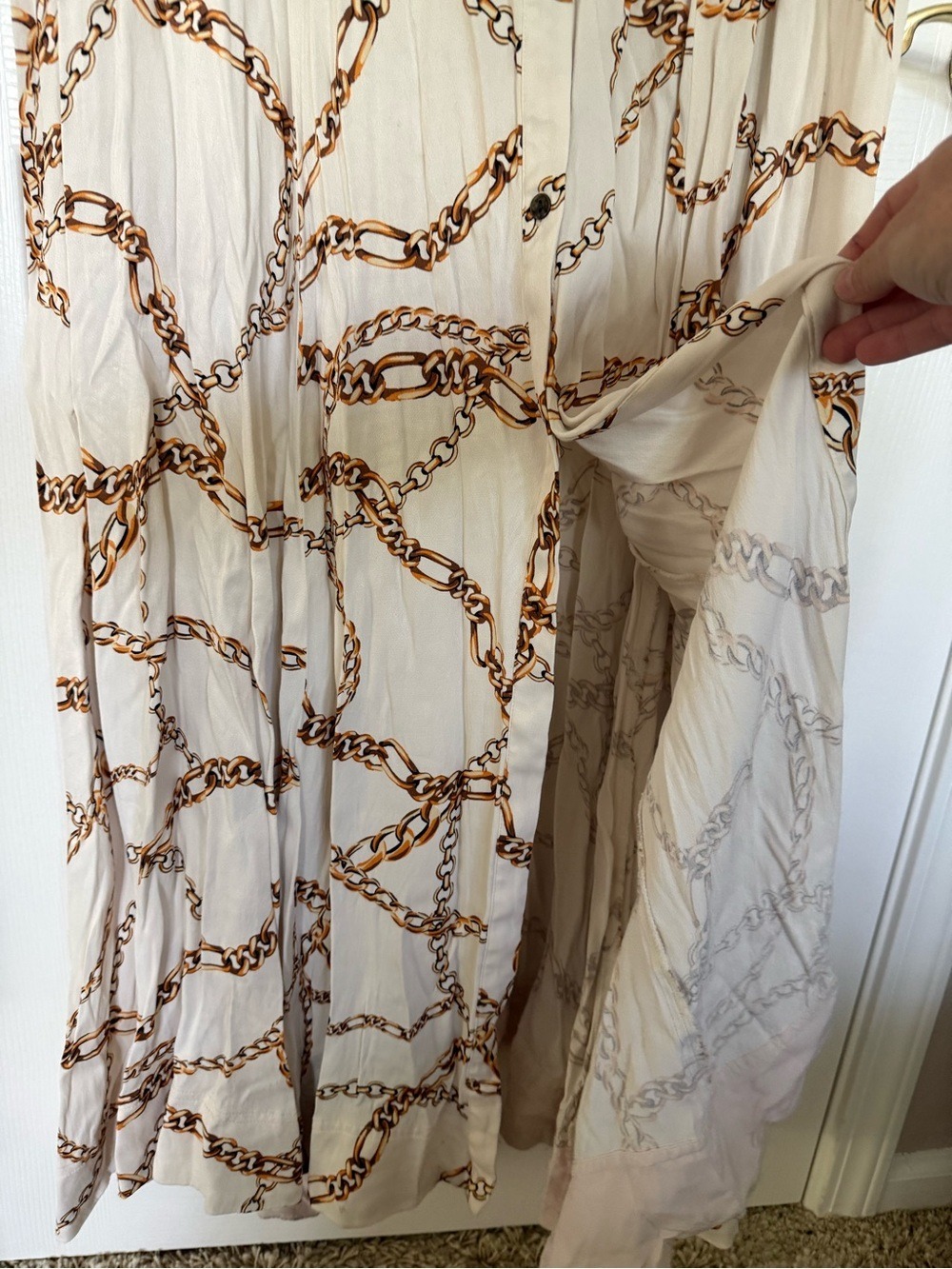 Maeve Anthropologie White Gold Chain Print Maxi Shirt Dress 2X Old Money Boho - Picture 12 of 17